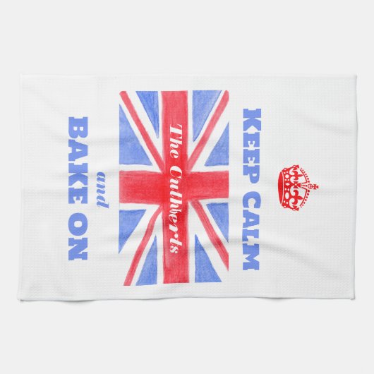 Keep Calm Bake On Union Jack British Flag Theedoek (Horizontaal)