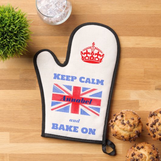 Keep Calm Bake On Union Jack Britse Vlag NAAM Ovenwant (Top down)