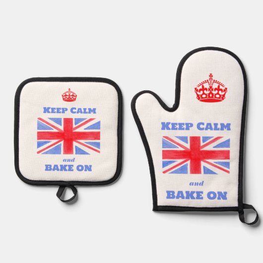 Keep Calm Bake On Union Jack Britse Vlag  Ovenwant & Pannenlap Set (Voorkant)