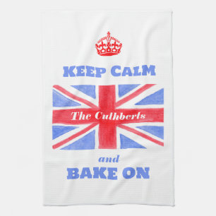 Keep Calm Bake On Union Jack Britse Vlag  Theedoek