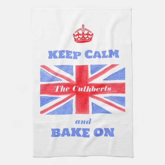 Keep Calm Bake On Union Jack Britse Vlag Theedoek (Verticaal)