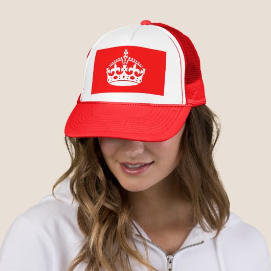 KEEP CALM CROWN on Red Decor Trucker Pet (In situ)