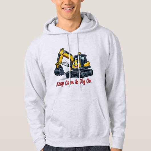 Keep Calm Dig On Cute Excavator Men's Hoodie (Voorkant)