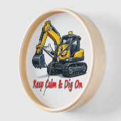 Keep Calm Dig On Cute Excavator Wall Clock Deco (Hoek)