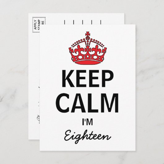 Keep Calm Eighteenth Birthday Invitation Uitnodiging Briefkaart (Voorkant / Achterkant)