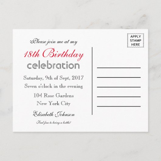 Keep Calm Eighteenth Birthday Invitation Uitnodiging Briefkaart (Achterkant)