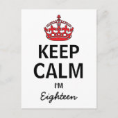 Keep Calm Eighteenth Birthday Invitation Uitnodiging Briefkaart (Voorkant)