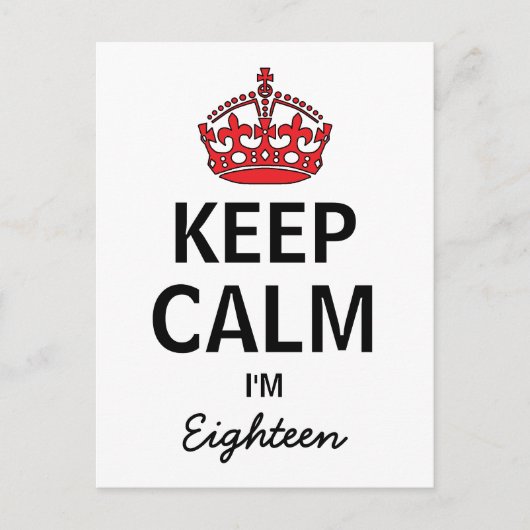 Keep Calm Eighteenth Birthday Invitation Uitnodiging Briefkaart (Voorkant)