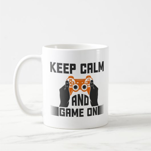Keep Calm en Game On Typografie Gamen Koffiemok (Links)