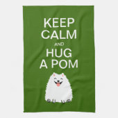 Keep Calm en Hug a Pom - Funny White Pommeren Theedoek (Verticaal)
