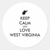 KEEP CALM EN LOVE WEST VIRGINIA RONDE STICKER (Voorkant)