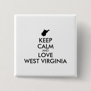 KEEP CALM EN LOVE WEST VIRGINIA VIERKANTE BUTTON 5,1 CM