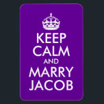 Keep Calm en Marry Jacob Magneet<br><div class="desc">paarse en witte trouwparodie van een klassiek ontwerp ...  Hou Calm en Marry Jacob.</div>