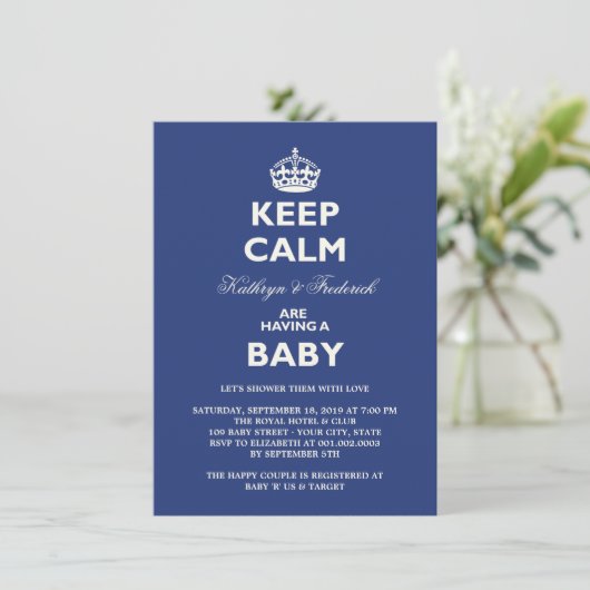 Keep Calm Funny Couples Baby shower Party nodigt u Kaart (Staand voorkant)