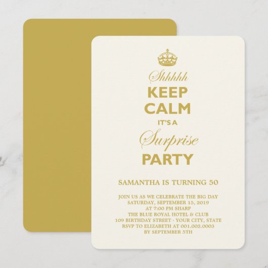 Keep Calm Funny Milestone Surprise Birthday Invite Kaart (Voorkant / Achterkant)