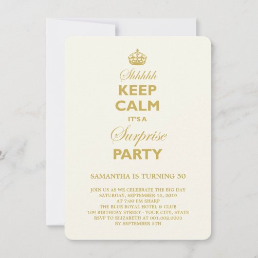 Keep Calm Funny Milestone Surprise Birthday Invite Kaart (Voorkant)