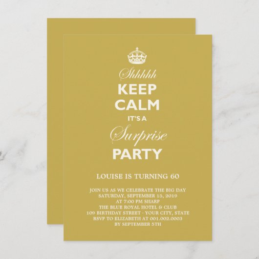 Keep Calm Funny Milestone Surprise Birthday Invite Kaart (Voorkant / Achterkant)