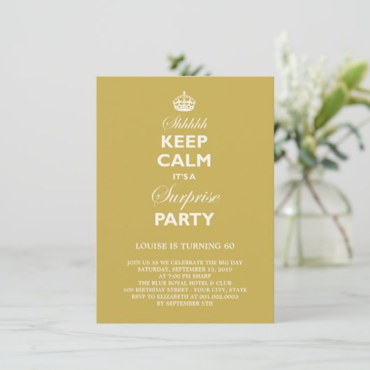 Keep Calm Funny Milestone Surprise Birthday Invite Kaart (Staand voorkant)