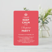 Keep Calm Funny Milestone Surprise Birthday Invite Kaart (Staand voorkant)