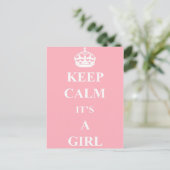 Keep Calm Girl Baby Aankondiging Briefkaart (Staand voorkant)