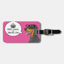 KEEP CALM Hipster Dog Geek Doberman Travel Label Bagagelabel