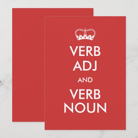 Keep Calm Invitation Style Kaarten (Voorkant / Achterkant)