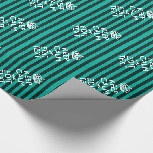  Keep Calm Jouw tekst Turquoise Stripes Cadeaupapier (Hoek)