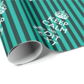 Keep Calm Jouw tekst Turquoise Stripes Cadeaupapier (Rol Hoek)