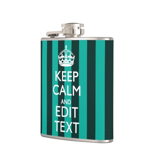 Keep Calm Jouw tekst Turquoise Stripes Heupfles (Links)
