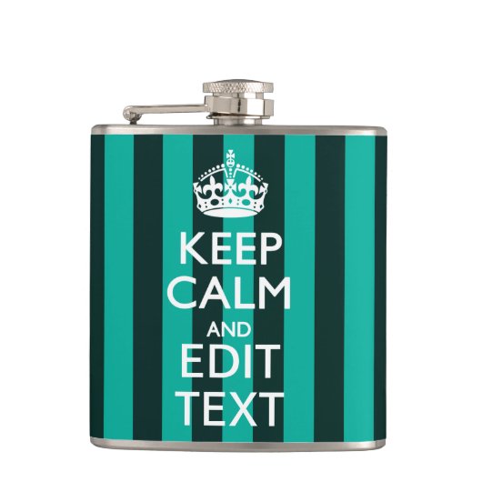  Keep Calm Jouw tekst Turquoise Stripes Heupfles (Voorkant)