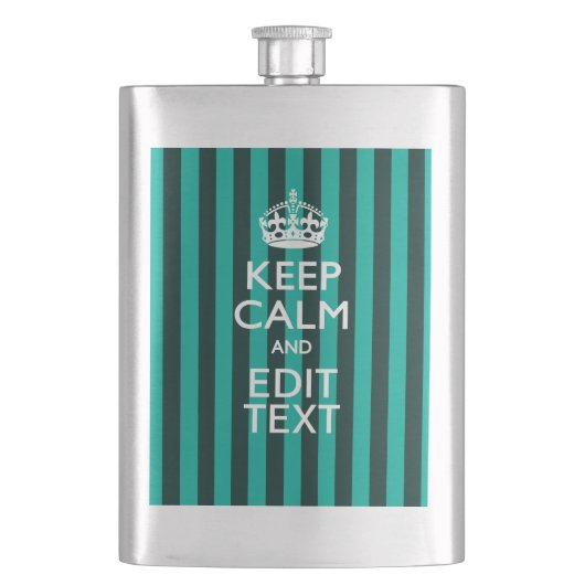  Keep Calm Jouw tekst Turquoise Stripes Heupfles (Voorkant)