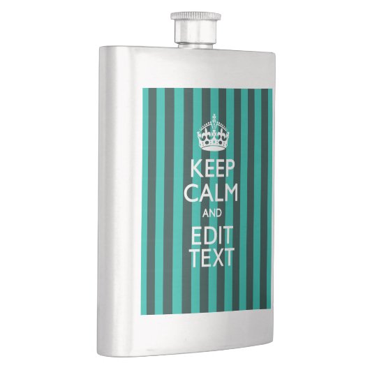 Keep Calm Jouw tekst Turquoise Stripes Heupfles (Rechts)