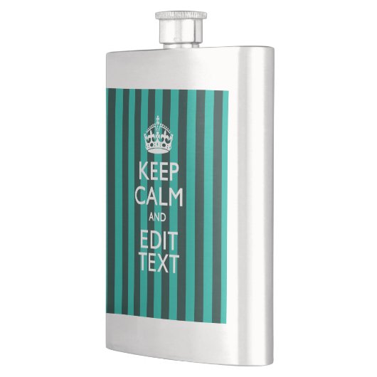 Keep Calm Jouw tekst Turquoise Stripes Heupfles (Links)