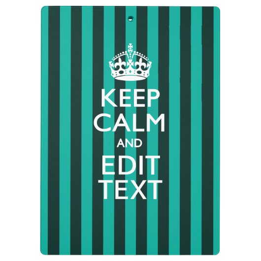 Keep Calm Jouw tekst Turquoise Stripes Klembord (Achterkant)