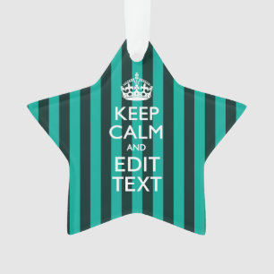 Keep Calm Jouw tekst Turquoise Stripes Ornament