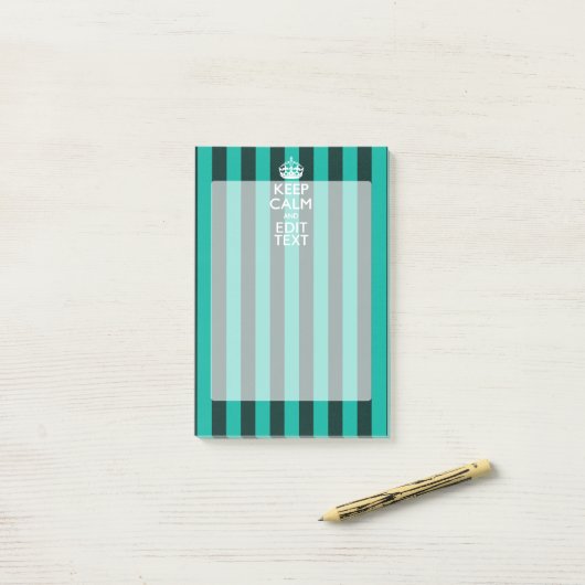 Keep Calm Jouw tekst Turquoise Stripes Post-it® Notes (Op bureau)