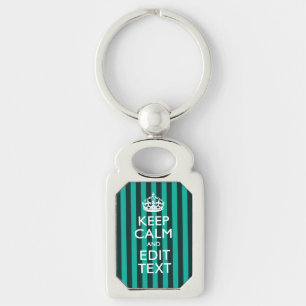 Keep Calm Jouw tekst Turquoise Stripes Sleutelhanger