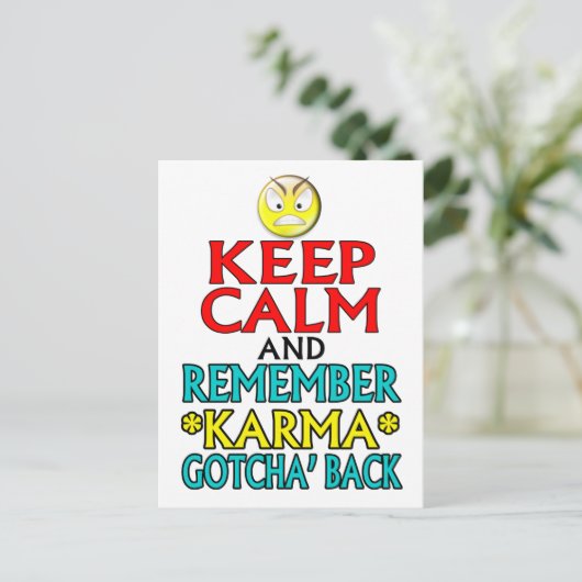 Keep Calm - Karma Briefkaart (Staand voorkant)