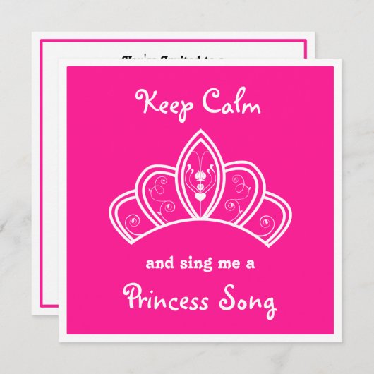 Keep Calm Pink Princess Song Karaoke Party Kaart (Voorkant / Achterkant)