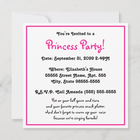 Keep Calm Pink Princess Song Karaoke Party Kaart (Achterkant)