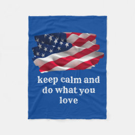 keep calm quote and vibrant american flag fleece deken