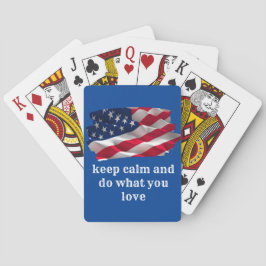 keep calm quote and vibrant american flag pokerkaarten