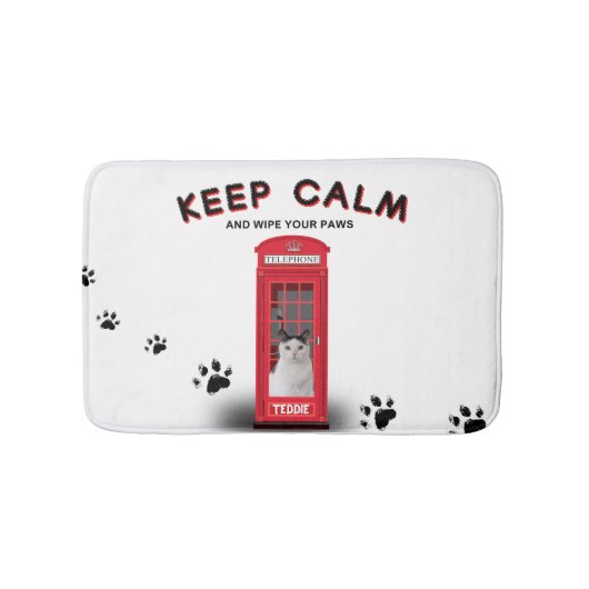 'Keep Calm' Red Phone Booth customizable Badmat (Voorkant)