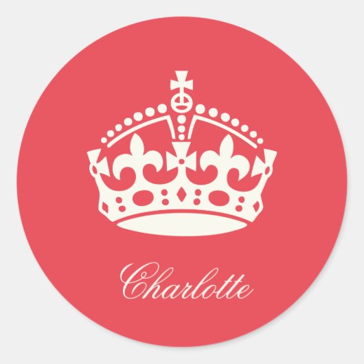 Keep Calm Rode Kroon Logo Feest Favor Sticker (Voorkant)