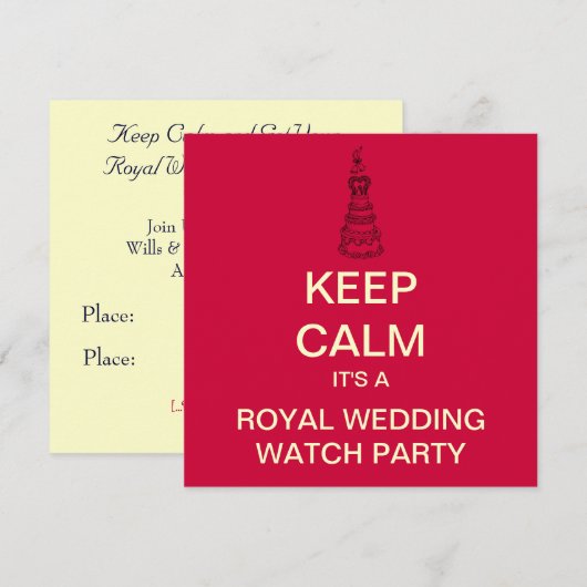 KEEP CALM Royal Wedding Party Invite (Square) Kaart (Voorkant / Achterkant)