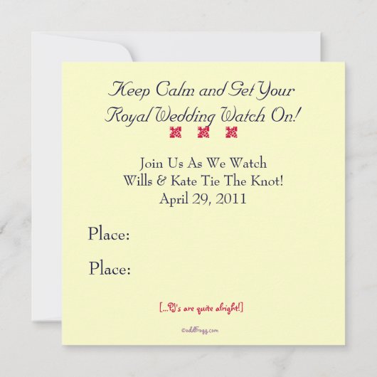 KEEP CALM Royal Wedding Party Invite (Square) Kaart (Achterkant)