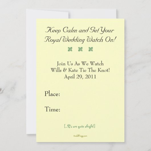 KEEP CALM Royal Wedding Watch Party Invite (Mod) Kaart (Achterkant)