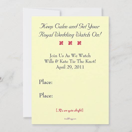 KEEP CALM Royal Wedding Watch Party Invite (Rood) Kaart (Achterkant)