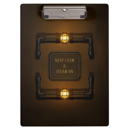 "Keep Calm & Steam On" - Industriële stoompunk Klembord (Voorkant)