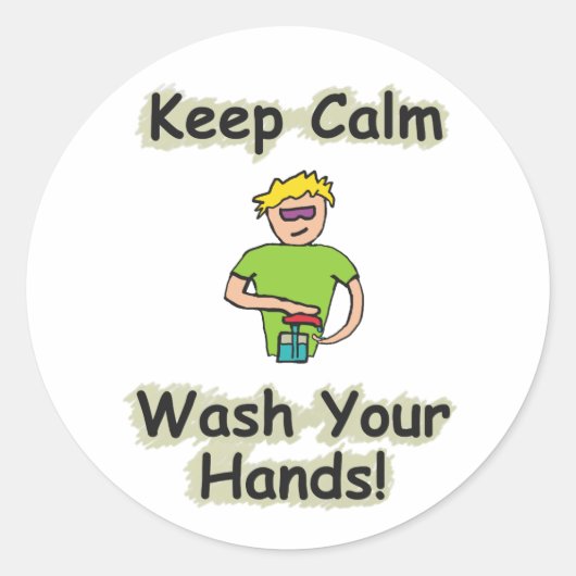 Keep Calm Wash Your Hands Ronde Sticker (Voorkant)
